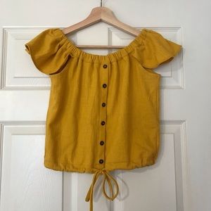 Madewell Off the Shoulder Tie Top Mustard